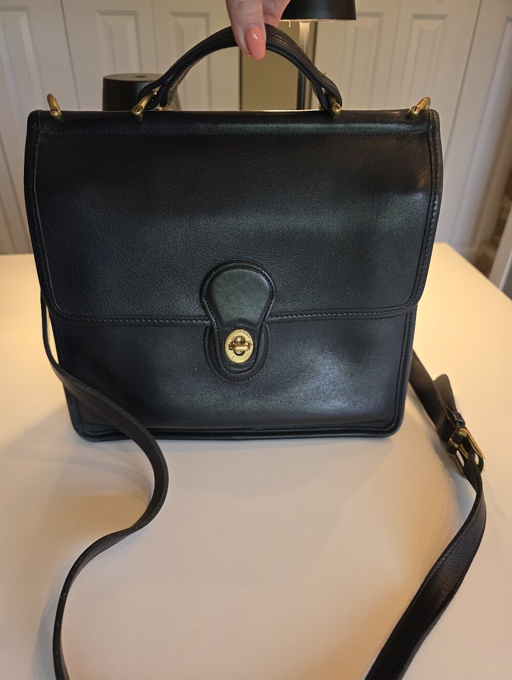 Coach Black Leather Vintage Willis Bag with Brass Hardware Style 9927